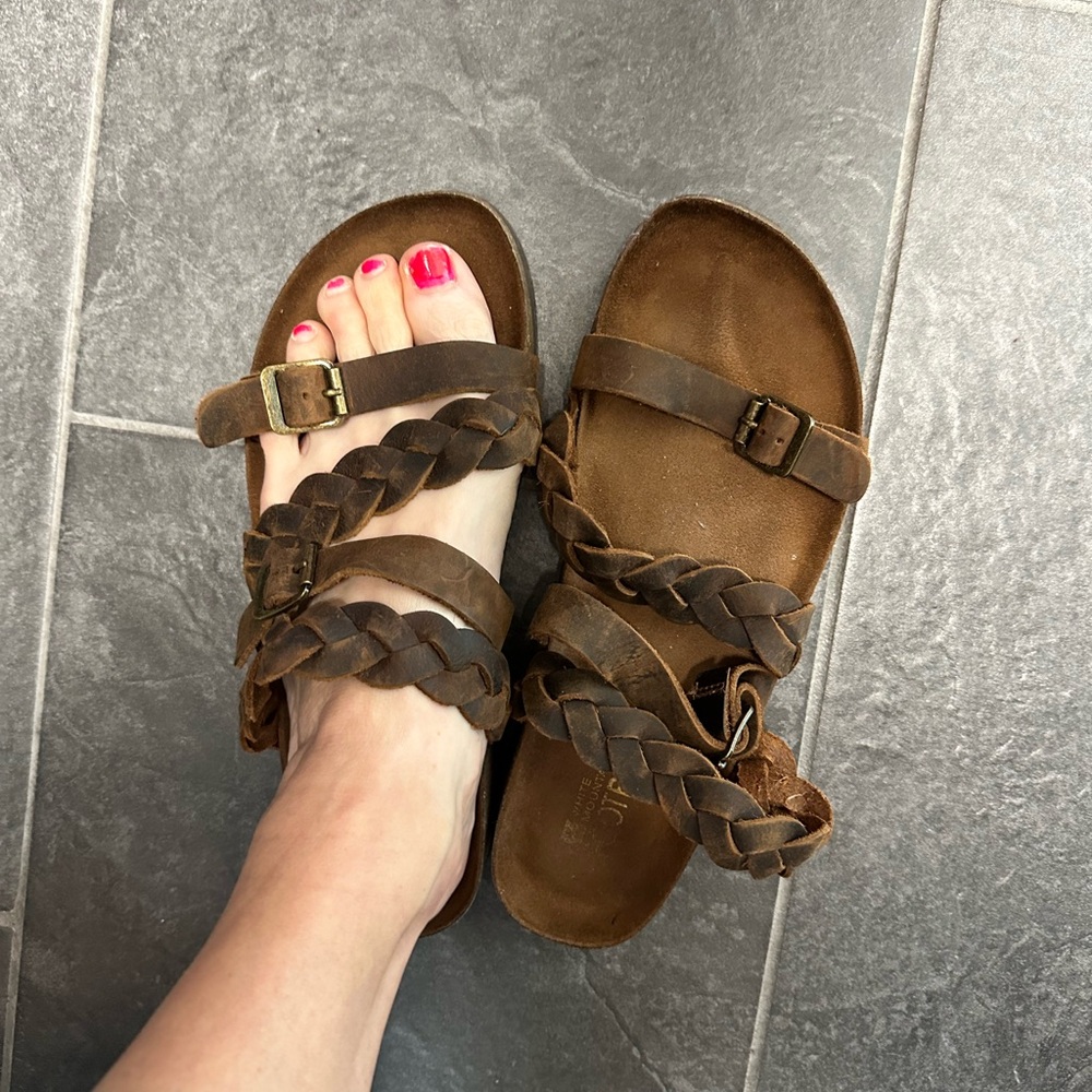 White Mountain Brown Sandals with Adjustable Straps and Cork Footbed